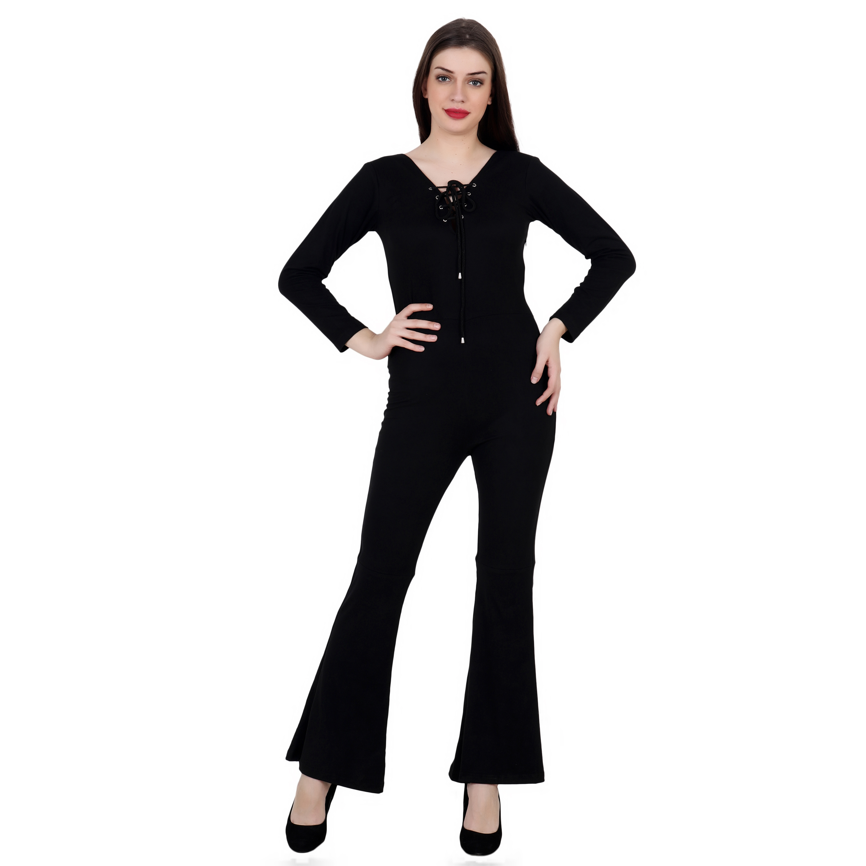 BLACK VISCOSE STRING KNOT JUMPSUIT